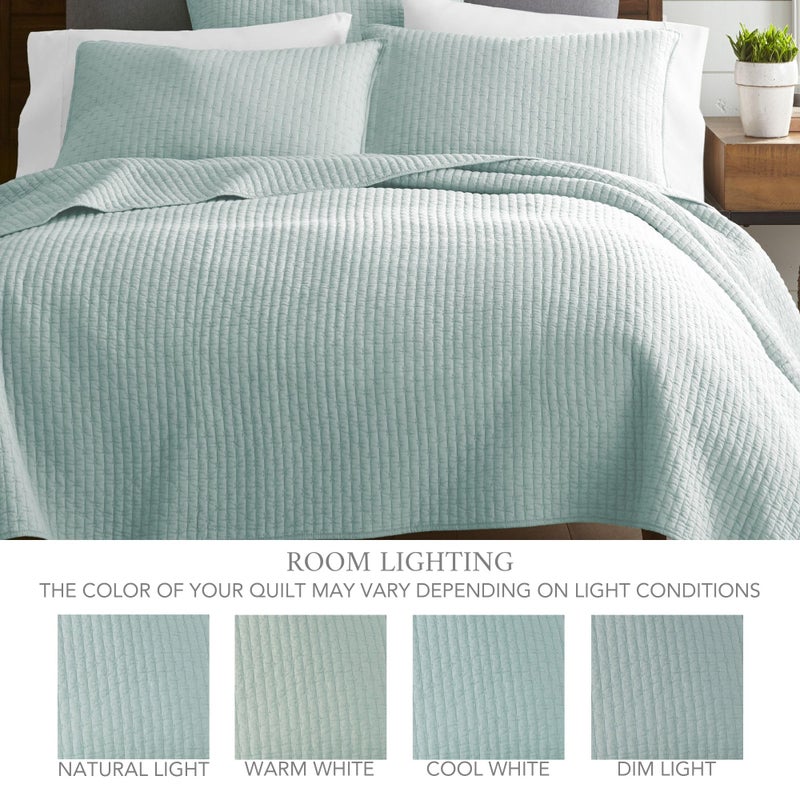 Levtex Home Cross Stitch Reversible Full/Queen Quilt Set (88x92in) with 2 Pillow Shams (26x20in) - Stitch Texture - Blue Haze - Cotton Full/Queen Size Quilt Bedding Set - Lightweight, Soft, Pre-Washed - Image 4